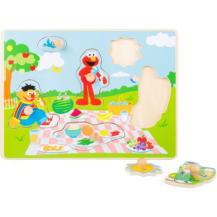 small foot 10978 Sesamstrasse Setzpuzzle Picknick aus Holz, 100% FSC-Zertifiziert, Holzpuzzle für Kinder ab 1 Jahr Spielzeug, Mehrfarbig – Bild 2