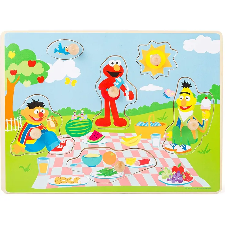 small foot 10978 Sesamstrasse Setzpuzzle Picknick aus Holz, 100% FSC-Zertifiziert, Holzpuzzle für Kinder ab 1 Jahr Spielzeug, Mehrfarbig