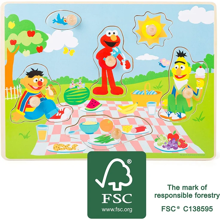 small foot 10978 Sesamstrasse Setzpuzzle Picknick aus Holz, 100% FSC-Zertifiziert, Holzpuzzle für Kinder ab 1 Jahr Spielzeug, Mehrfarbig – Bild 3