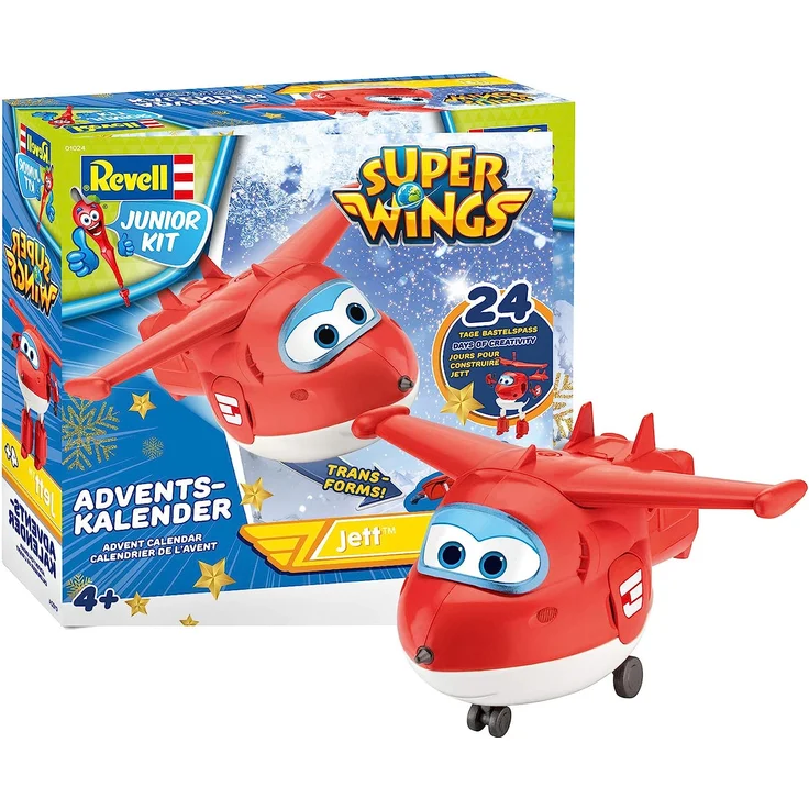 Revell Junior Kit 01024 Super Wings Adventskalender Jett Bauen-Schrauben-Spielen, 24 Tage cooler Bastelspaß, ab 4 Jahre, 20 cm – Bild 1