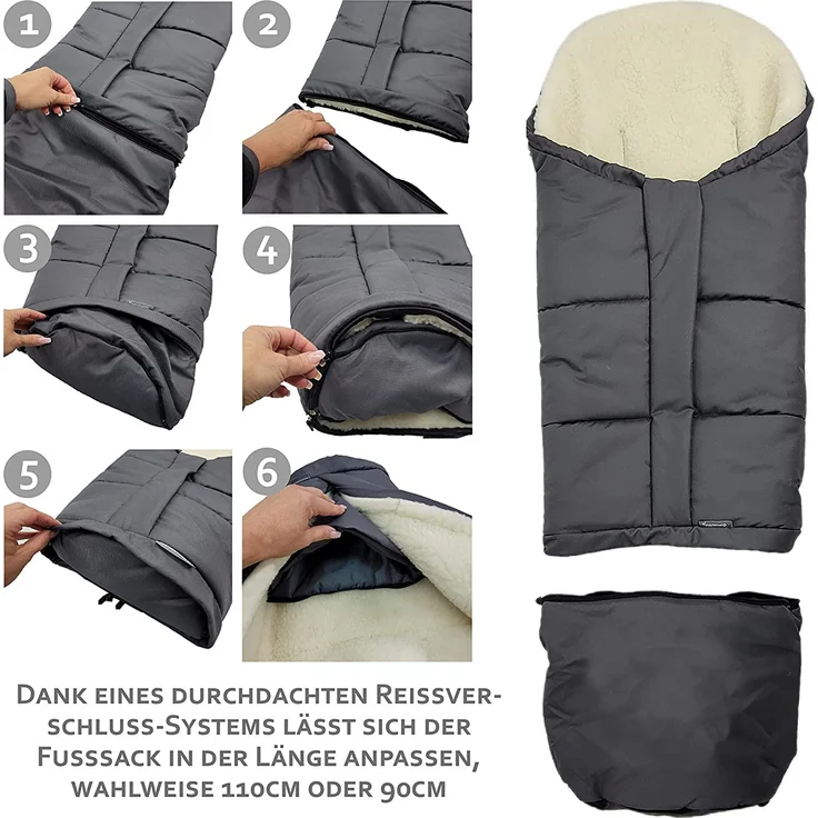 BAMBINIWELT Winterfußsack Fußsack für Kinderwagen, Buggy oder Schlitten, in Mumienform, aus Wolle, Größe anpassbar, MUMIE MELIERT (beige MELIERT) – Bild 6
