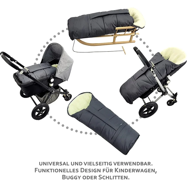 BAMBINIWELT Winterfußsack Fußsack für Kinderwagen, Buggy oder Schlitten, in Mumienform, aus Wolle, Größe anpassbar, MUMIE MELIERT (beige MELIERT) – Bild 3