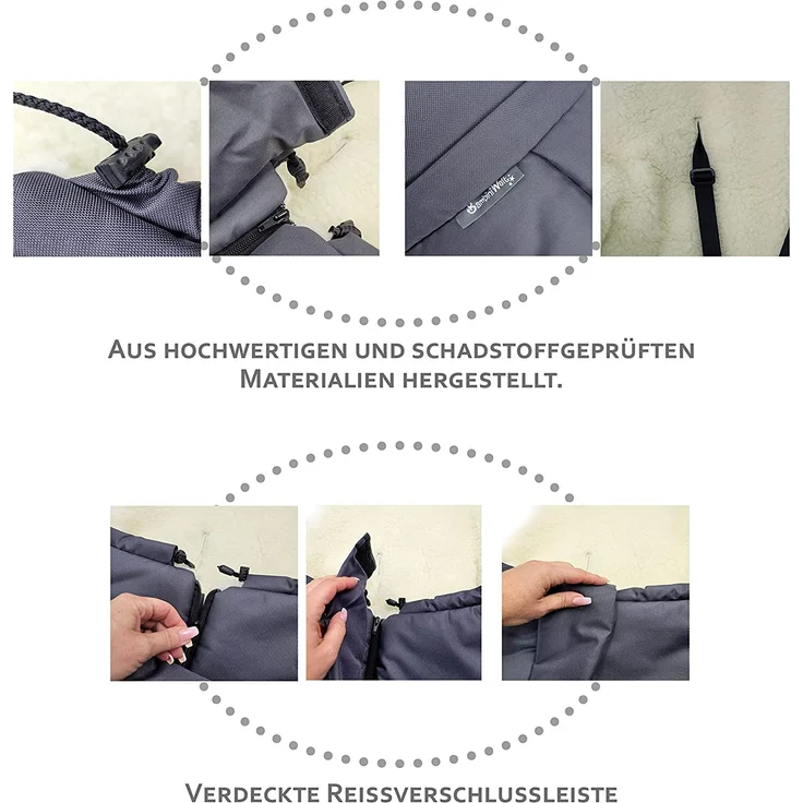 BAMBINIWELT Winterfußsack Fußsack für Kinderwagen, Buggy oder Schlitten, in Mumienform, aus Wolle, Größe anpassbar, MUMIE MELIERT (beige MELIERT) – Bild 5
