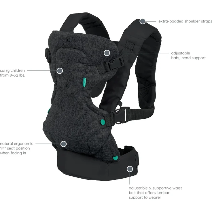 Infantino Flip 4-in-1 Trage mit waschbarem Lätzchen - Ergonomisch, umwandelbar, mit dem Gesicht nach innen und außen, Vorder- und Rückentrage für Neugeborene und ältere Babys 3,5-14,5 kg – Bild 11