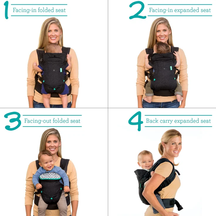Infantino Flip 4-in-1 Trage mit waschbarem Lätzchen - Ergonomisch, umwandelbar, mit dem Gesicht nach innen und außen, Vorder- und Rückentrage für Neugeborene und ältere Babys 3,5-14,5 kg – Bild 2