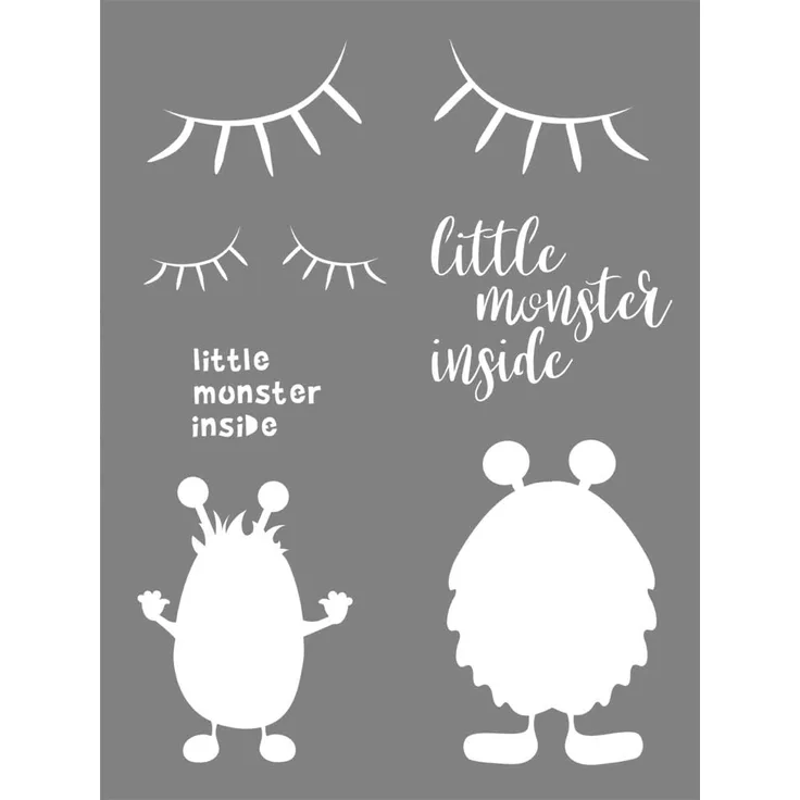 Rayher 45108000 Schablone little Monster, 15,25 x 20,32 cm, lasergeschnittene Polyester Schablone, Malschablone