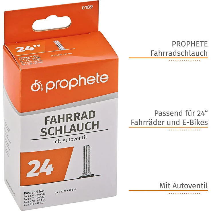 Prophete 0189 Fahrradschlauch 24 x 1,75 - 2,125 (47/57-507) - Autoventil – Bild 4