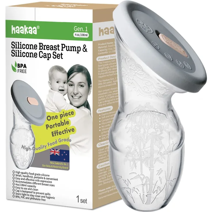 haakaa 100 ML Handmilchpumpe mit Silikondeckel, Transparent Manuelle Brustpumpe, Silikon Milchpumpe & Muttermilchauffänger, Gesund und Harmlos - Preisvergleich