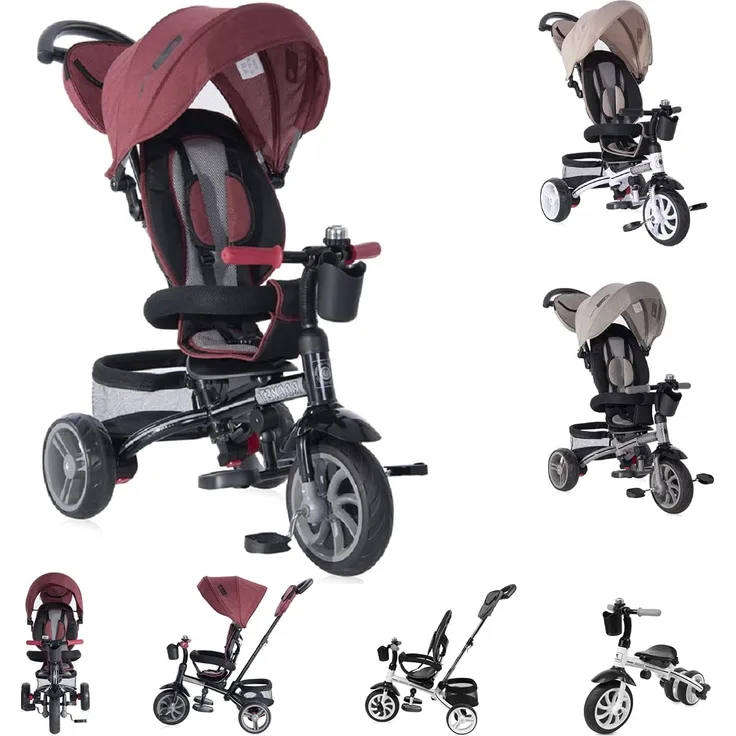 Lorelli Tricycle, Laufrad Rocket 4 in 1, Schubstange, Getränkehalter, umbaubar dunkelrot