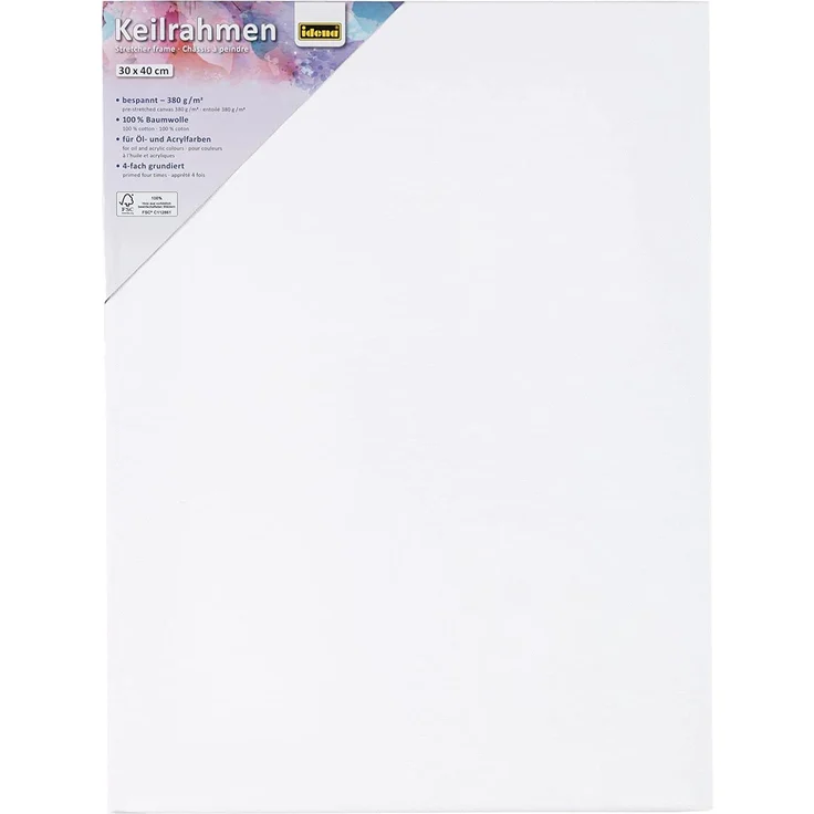 Idena 60004 - Keilrahmen mit Leinwand aus 100% Baumwolle, 380 g/m², FSC zertifiziert, für Öl- und Acrylfarben, ca. 30 x 40 cm, weiß – Bild 2