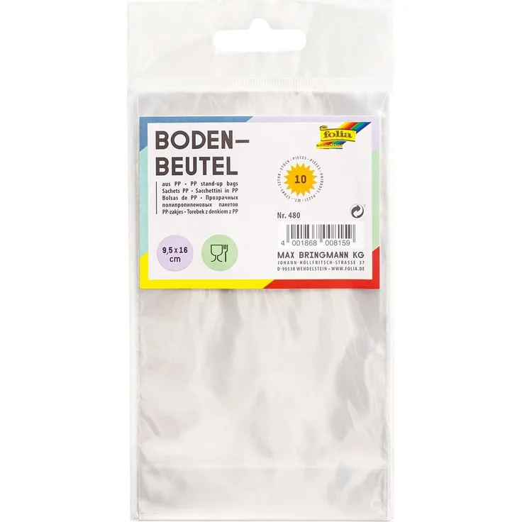folia 481 - Bodenbeutel ohne Druck, ca. 11,5 x 19 cm, 10 Stück - zum individuellen Verpacken von Keksen, Süßigkeiten und vielem mehr