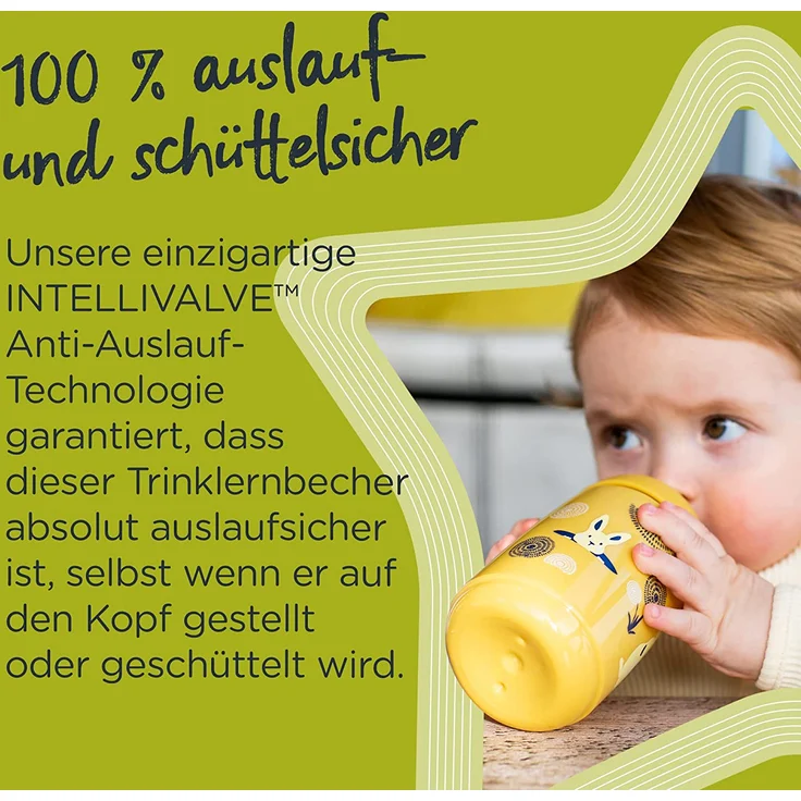 Tommee Tippee Superstar Sipper, Trinklernbecher,100 % Auslauf- und Schüttelsichere INTELLIVALVE-Technologie, Antibakterieller BACSHIELD-Technologie, 12 M. +, 390 ml, 1 Stk, Gelb – Bild 3