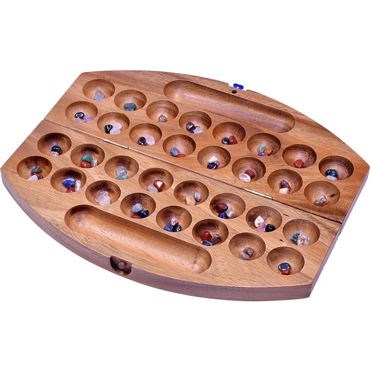 Bao Spiel Gr. L für 2 Spieler - oval - Hus - Kalaha - mit 75 Edelsteinen – Bild 1