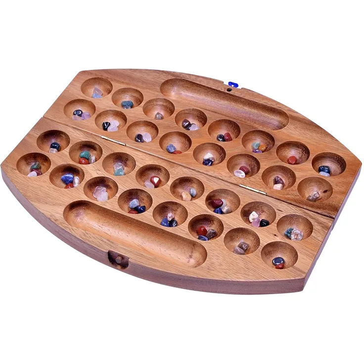 Bao Spiel Gr. L für 2 Spieler - oval - Hus - Kalaha - mit 75 Edelsteinen
