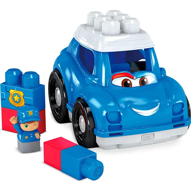 Mega Bloks GCX08 - Kleines Fahrzeug Polizeiauto, 6 Teile, inkl. niedlicher Polizisten-Figur, Bausteine eignen sich perfekt für Kinderhände, Spielzeug ab 12 Monate