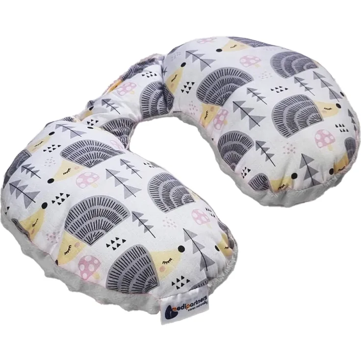 Medi Partners NACKENKISSEN Kinder Nacken Nackenstütze 100% Baumwolle/Minky Baby Nackenhörnchen für auto Kinderwagen autofahrt reisen Schlaf Hals kissen Schlummerrolle (graue Igel mit grauen Minky)