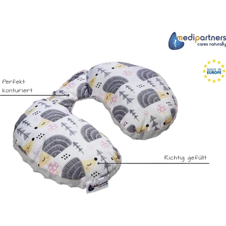 Medi Partners NACKENKISSEN Kinder Nacken Nackenstütze 100% Baumwolle/Minky Baby Nackenhörnchen für auto Kinderwagen autofahrt reisen Schlaf Hals kissen Schlummerrolle (graue Igel mit grauen Minky) – Bild 2