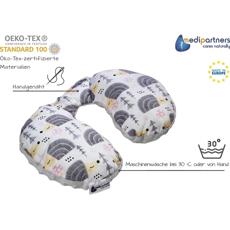 Medi Partners NACKENKISSEN Kinder Nacken Nackenstütze 100% Baumwolle/Minky Baby Nackenhörnchen für auto Kinderwagen autofahrt reisen Schlaf Hals kissen Schlummerrolle (graue Igel mit grauen Minky) – Bild 4