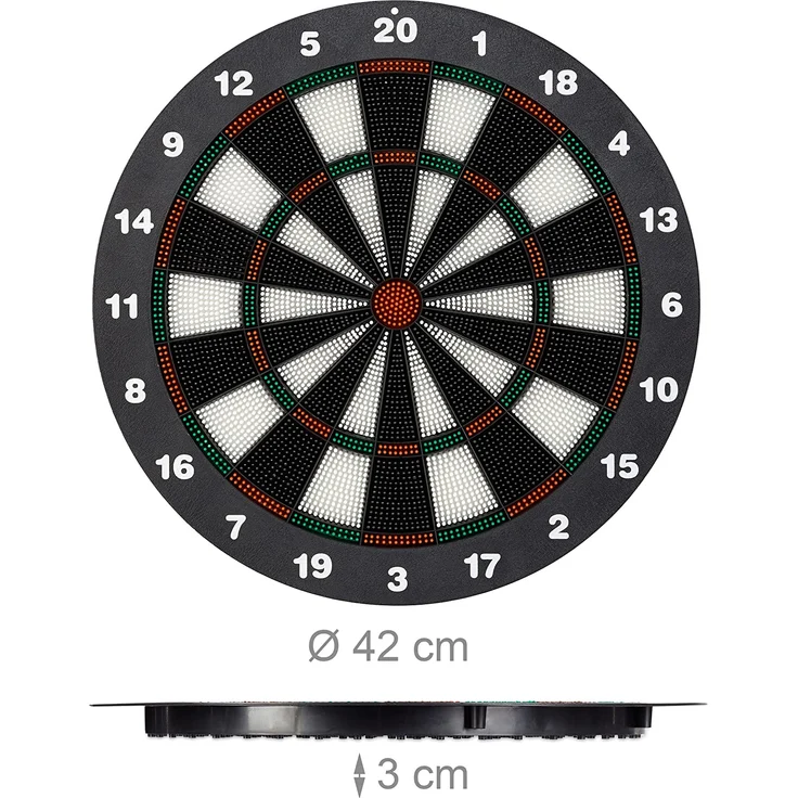 Relaxdays Dartscheibe 42 cm, Softdart Safety Darts, 6 Pfeile, kindgerecht, Standfuß Sicherheits-Dartboard, schwarz-weiß – Bild 3