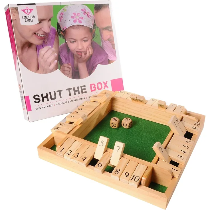 Engelhart - Shut The Box, Für 2-4 Spieler - Schließen Sie die Box Holzspiel - Brettspiele Aus Holz - Holzspiele