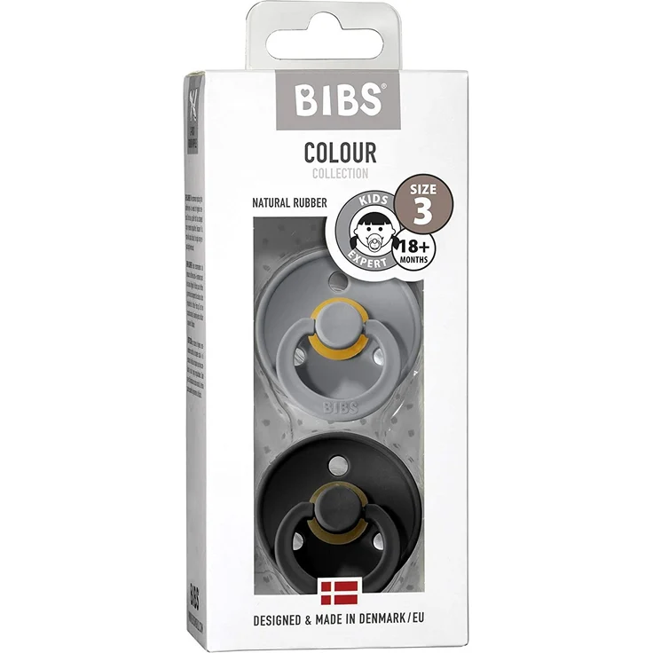 BIBS Colour Schnuller 2er-Pack, BPA-frei, Kirschform Nippel. Naturkautschuk / Latex, Hergestellt in Dänemark. 18+ Monate (2er Pack), Cloud / Black – Bild 3