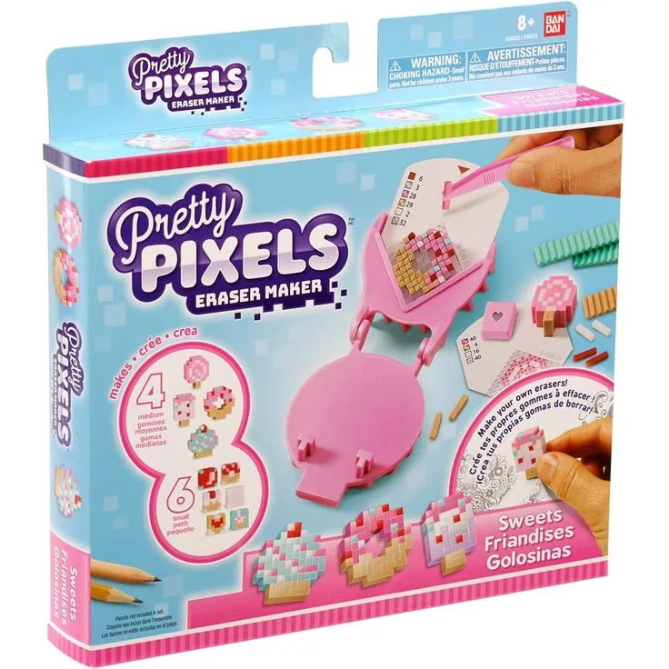 Bandai – Pretty Pixels – Krazy Pixels – Radiergummi-Fabrik – Starter-Set – Thema Süßigkeiten – Basteln – 38522