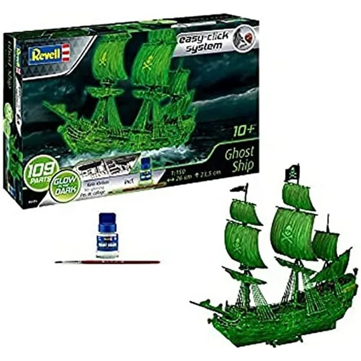 Revell 05435 Geisterschiff mit Nachtleuchtfarbe, Piratenschiff, Modellbausatz mit easy-click-system