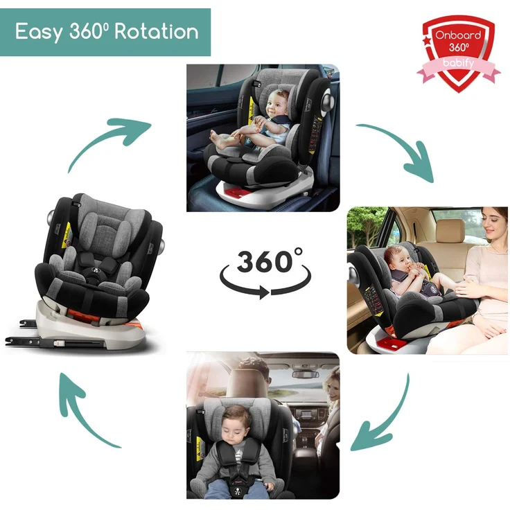 Babify Onboard Autositz, um 360 Grad drehbar, Gruppe 0/1/2/3, von Geburt bis 12 Jahre, neigbar, Geburt bis Gruppe 1 – Bild 3