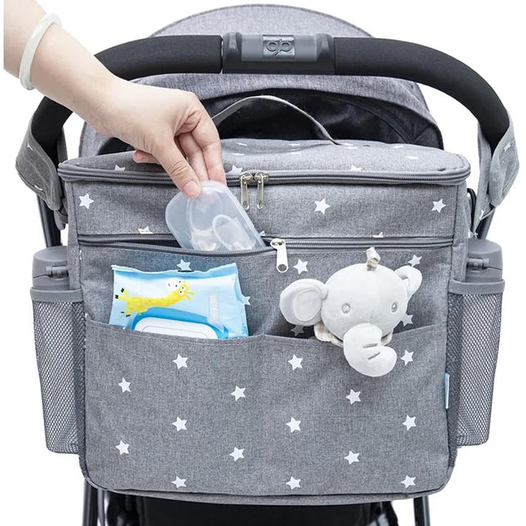 Orzbow XL Buggy Organizer Taschen,22 L Großer Kinderwagen Windel Organizer mit Getränkehaltern und Schulterriemen verwendet als Mom Handtasche & Schultertaschen & Backbag (Grau)