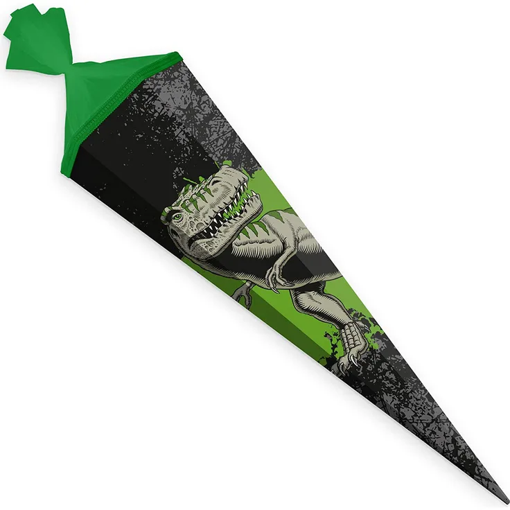itenga Schultüte Zuckertüte T-Rex Dinosaurier eckig mit Tüllverschluss 85 cm Einschulung Schulanfang