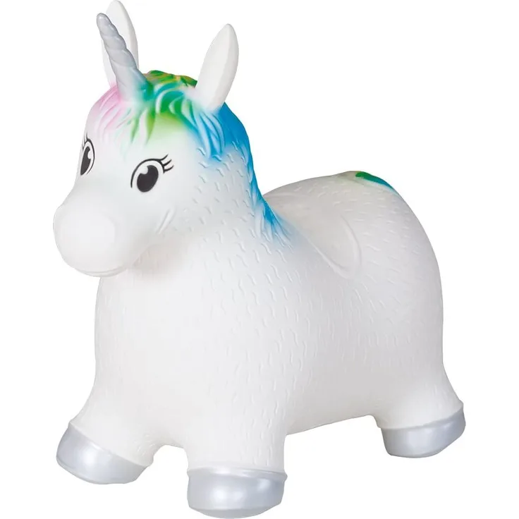 John Siva_228819 Hop Einhorn-Aufblasbares Hüpftier, Sprungtier, Hüpfspielzeug für Kinder, Mehrfarbig