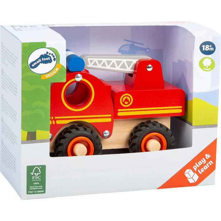 small foot 11075 Feuerwehrfahrzeug aus Holz, gut greifbar, mit gummierten, bodenschonenden Rädern, ab 18 Monaten – Bild 7