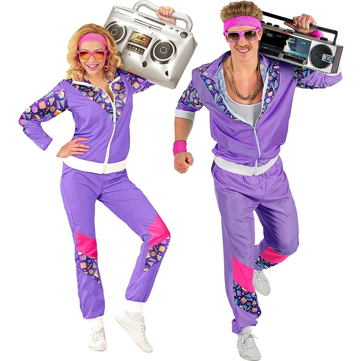 Widmann 00202 - Erwachsenenkostüm, 80er Jahre Trainingsanzug, Jacke und Hose, angenehmer Tragekomfort, Assi Anzug, Proll Anzug, Retro Style, verschiedene Größen, Bad Taste Party, 80ties, Karneval