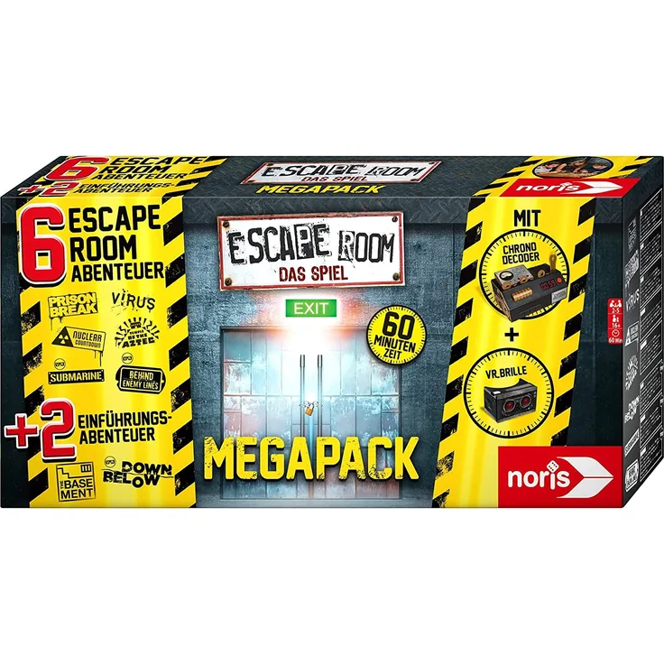 Noris 606101831 Escape Room Mega Pack, Familien und Gesellschaftsspiel für Erwachsene, inkl. 8 Fällen und Chrono Decoder, ab 16 Jahren