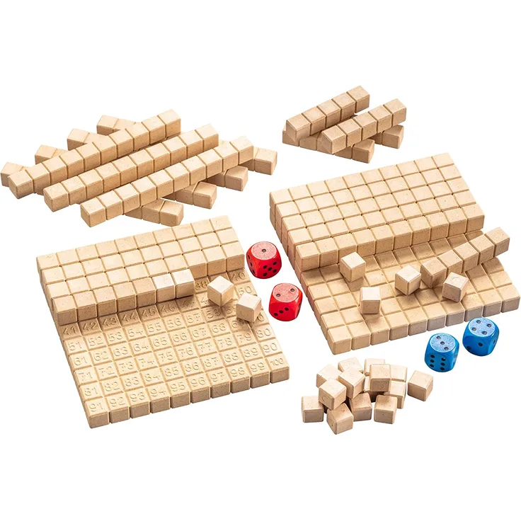 Wissner aktiv lernen 200020.IMP - RE Wood Mathespiel Hunderterraum, Lernspiel für Kinder, Dezimalrechnen im Zehnersystem mit Dienes Stäben, nachhaltig hergestellt
