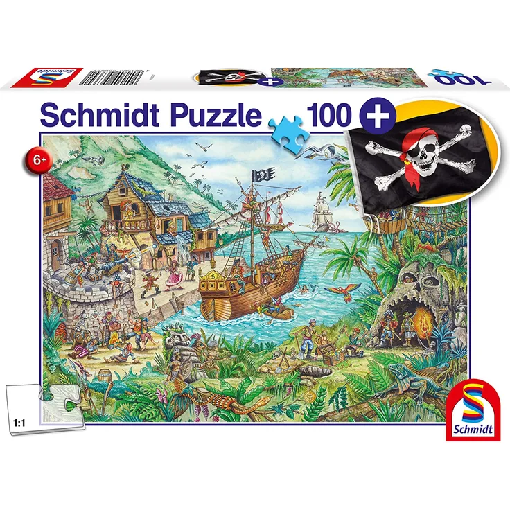 Schmidt Spiele Puzzle 56330 In der Piratenbucht, inklusive Piratenflagge, Kinderpuzzle, 100 Teile, bunt