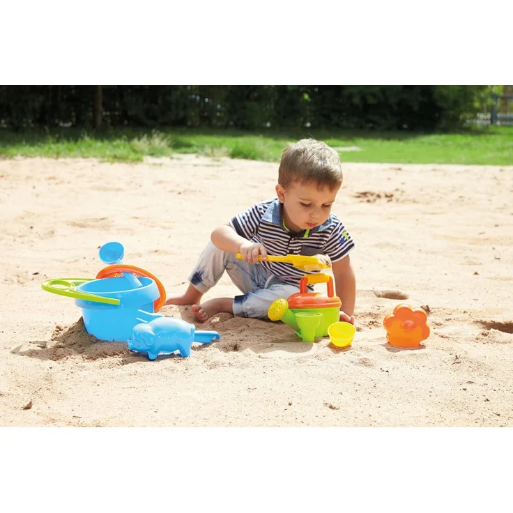 Lena 5420 Happy Sand Spielset Jungs I, Sandspielzeug mit 10 Teilen für Kinder ab 2 Jahren, Strandspielzeug mit Eimer, Sieb, Schaufel, Rechen, Gießer, Eislöffel, 2 Eistüten und 2 Formen, Mehrfarbig – Bild 2