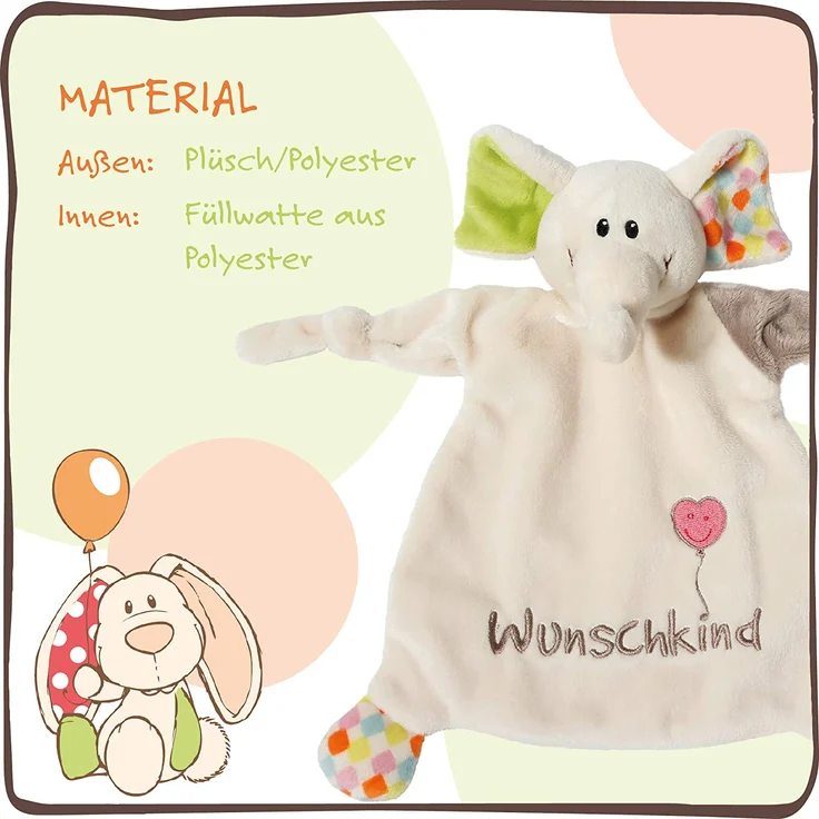 NICI Schmusetuch Hund ‚Elefant´ 25x25 cm – Elefant Schnuffeltuch ab 0+ Monaten – Kuscheltuch für Babys & Kleinkinder – Baby Kuscheltier / Schnuffeltuch – Baby Schmusetuch für Mädchen & Jungen – 40038 – Bild 4