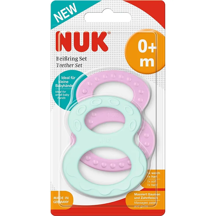 NUK Beißring Set mit verschiedenen Oberflächen, ab 0 Monaten, 2 stück, mehrfarbig