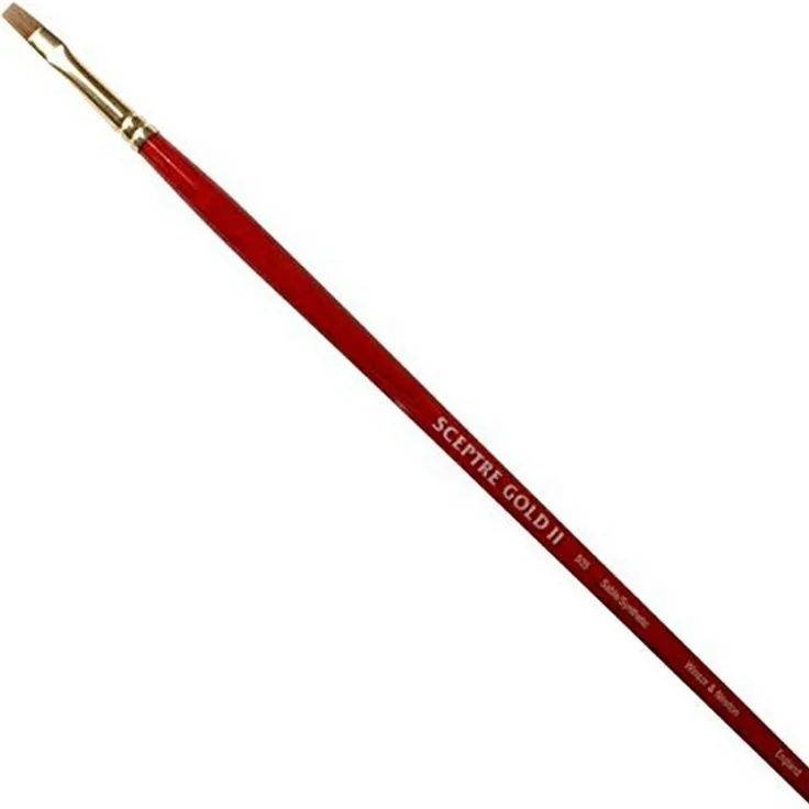 Winsor & Newton 5185716 Sceptre Gold II Künstler Aquarellpinsel mit hoher Farbtragekapazitat & exzellenter Sprungkraft, Serie 505 - Flachpinsel, langer Stiel, Nr.16 - 14mm