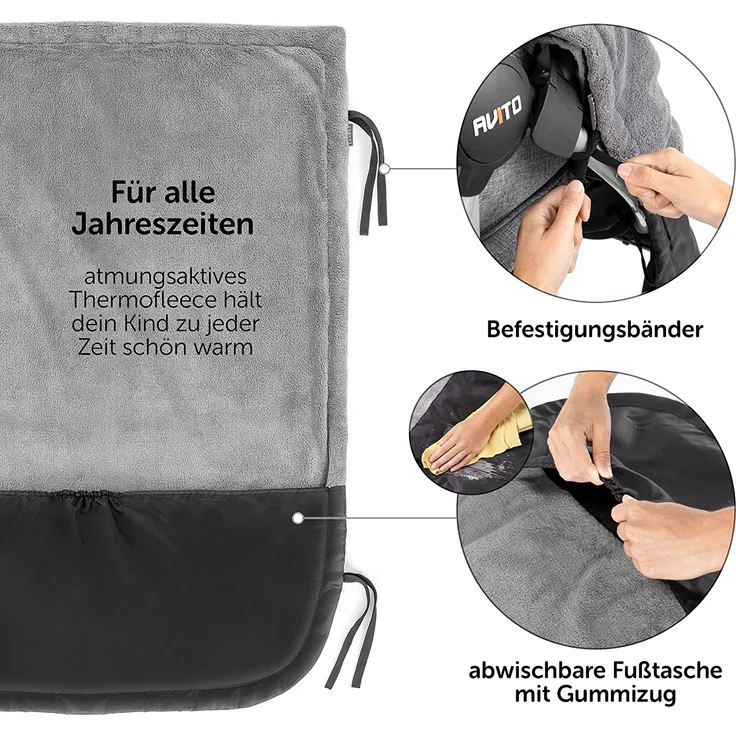 Zamboo Universal Decke für Kinderwagen und Buggy - wasserabweisende Outdoor Beindecke für Sportwagen & Jogger - Schwarz Grau - Preisvergleich – Bild 4
