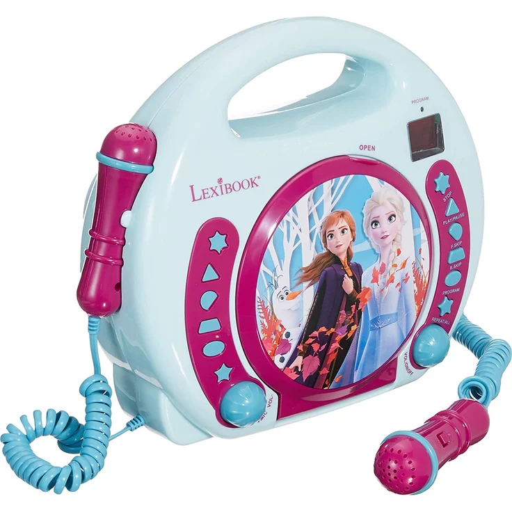 Lexibook Disney’s Die Eiskönigin, Anna und Elsa CD-Player mit 2 Spielzeug-Mikrophonen, Kopfhöreranschluss, Batteriebetrieben, Blau / Weiß, RCDK100FZ – Bild 1