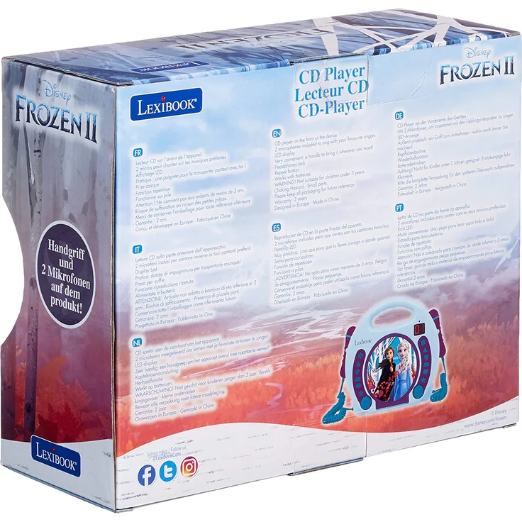 Lexibook Disney’s Die Eiskönigin, Anna und Elsa CD-Player mit 2 Spielzeug-Mikrophonen, Kopfhöreranschluss, Batteriebetrieben, Blau / Weiß, RCDK100FZ – Bild 3