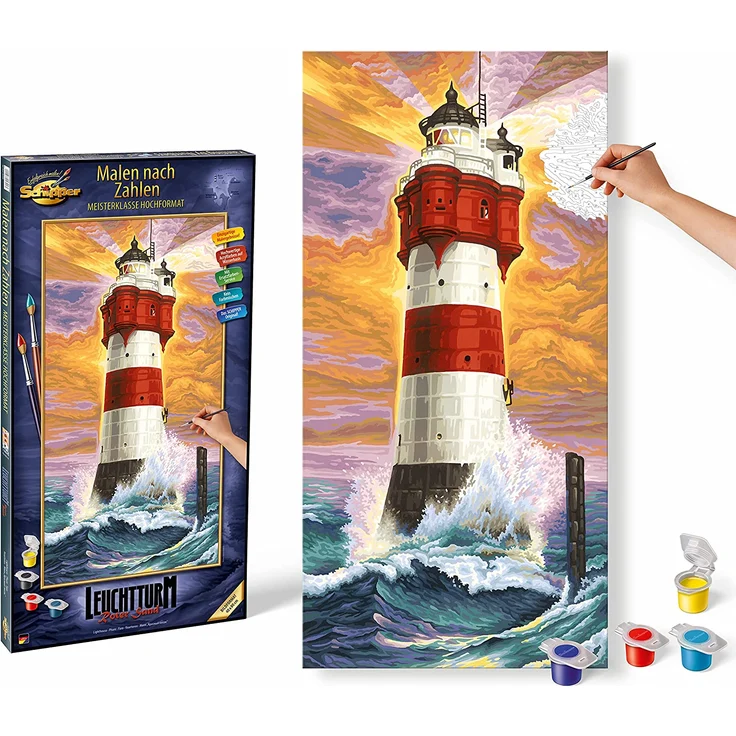 Schipper 609220399 Malen nach Zahlen, Leuchtturm Roter Sand - Bilder malen für Erwachsene, inklusive Pinsel und Acrylfarben, 40 x 80 cm - Preisvergleich – Bild 1