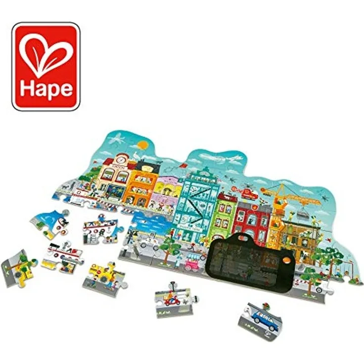 Hape E1629 E1629-Puzzle Animiertes Stadt, Entdecker-Puzzle, ab 4 Jahre