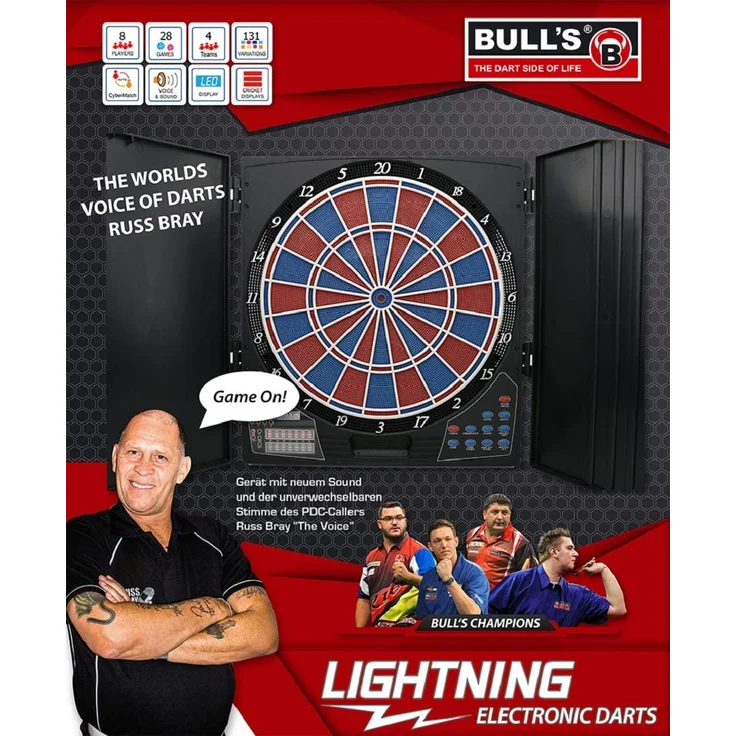 BULL'S Lightning Russ Bray Sound Elektronik Dartboard, Andere, Mehrfarbig, 45 cm x 41 cm – Bild 2