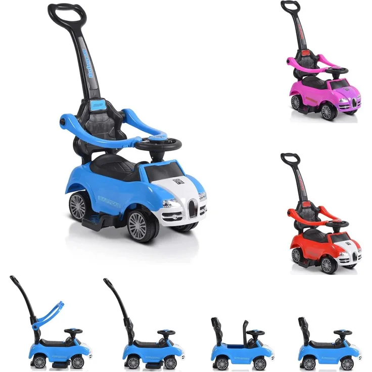 Moni Rutschauto 2 in 1 Rider 208, Rutscher mit Griff, Lehne, Bügel, Fußstütze blau
