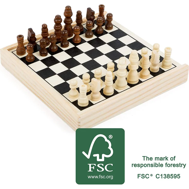 Small Foot 11209 Schach to go, FSC 100%-Zertifiziert, hochwertige Ausführung aus Holz, Schachspiel in Holzbox mit 32 Schachfiguren, ideal zum Mitnehmen, Für Kinder ab 6 Jahren Spielzeug, Mehrfarbig – Bild 5