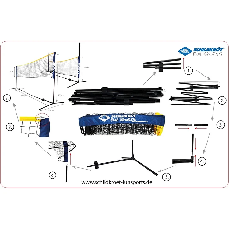 Schildkröt Netzgarnitur Kombi, freistehendes Freizeit-Netz für Badminton, Street-Tennis und andere Sportarten, stufenlos höhenverstellbar von 0,75m bis 1,55m, Breite 3m, 970994 – Bild 3
