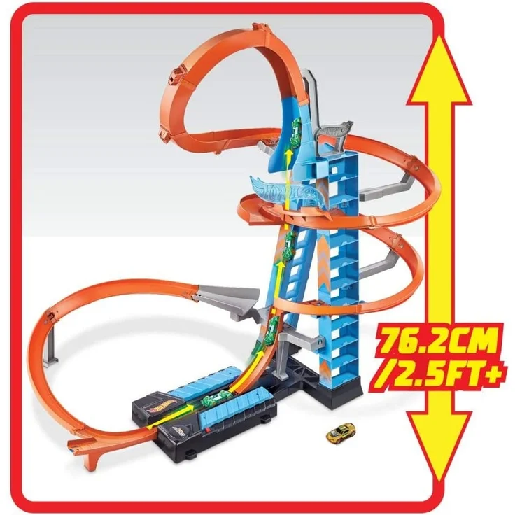 Hot Wheels GWT39 - Himmelscrash-Turm, 60cm hoch mit batteriebetriebenem Beschleuniger und orangem Track mit Looping, Geschenk für Kinder von 5 bis 10 Jahren, Abweichungen in Verpackung vorbehalten – Bild 3